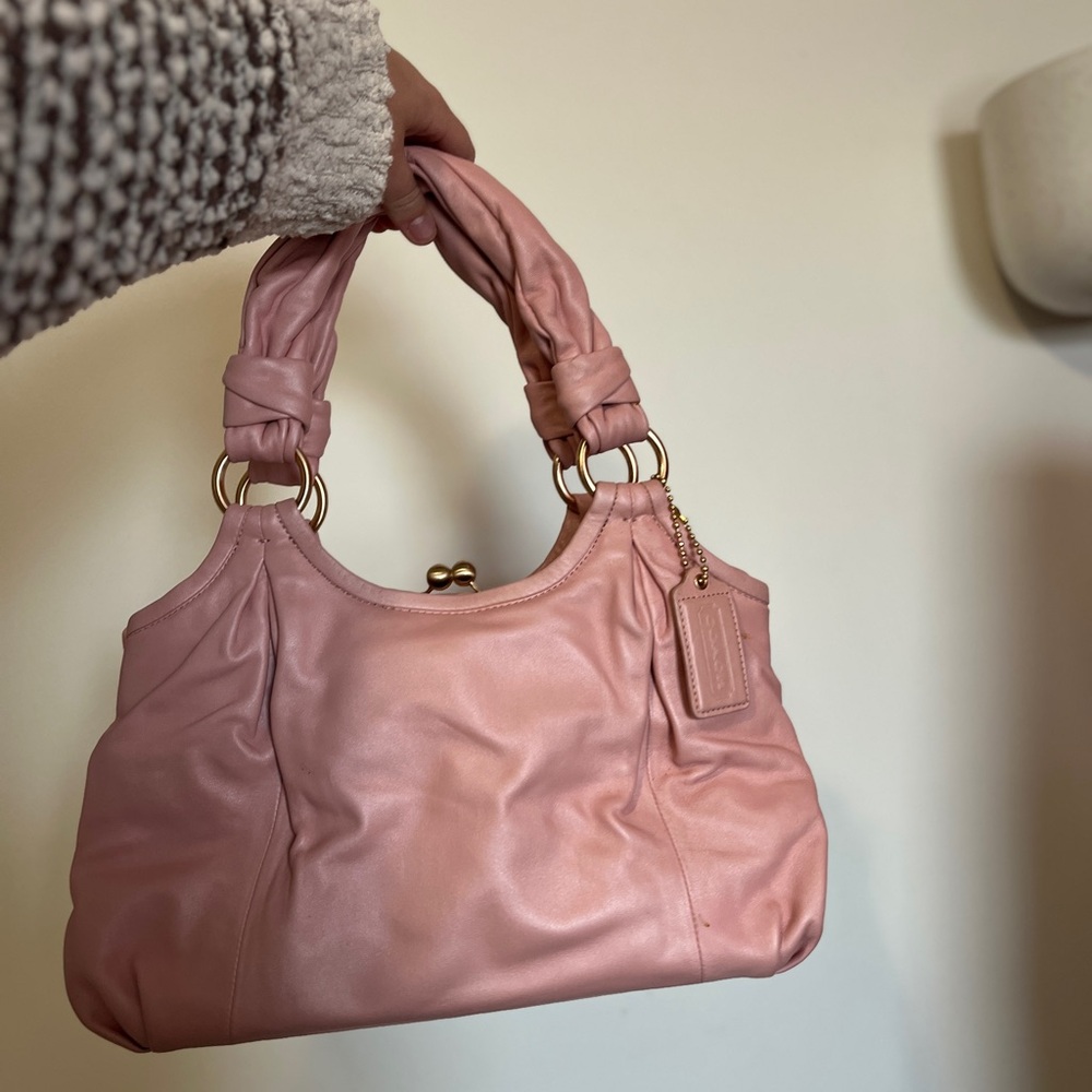 Coach Pink Leather Shoulder Bag with Gold Hardware